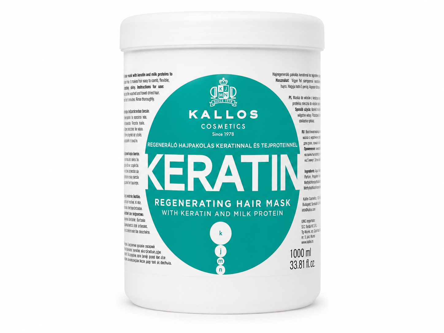 Kallos Keratin Regenerating Hair Mask 1000ml — Nutrición y Fortalecimiento Capilar
