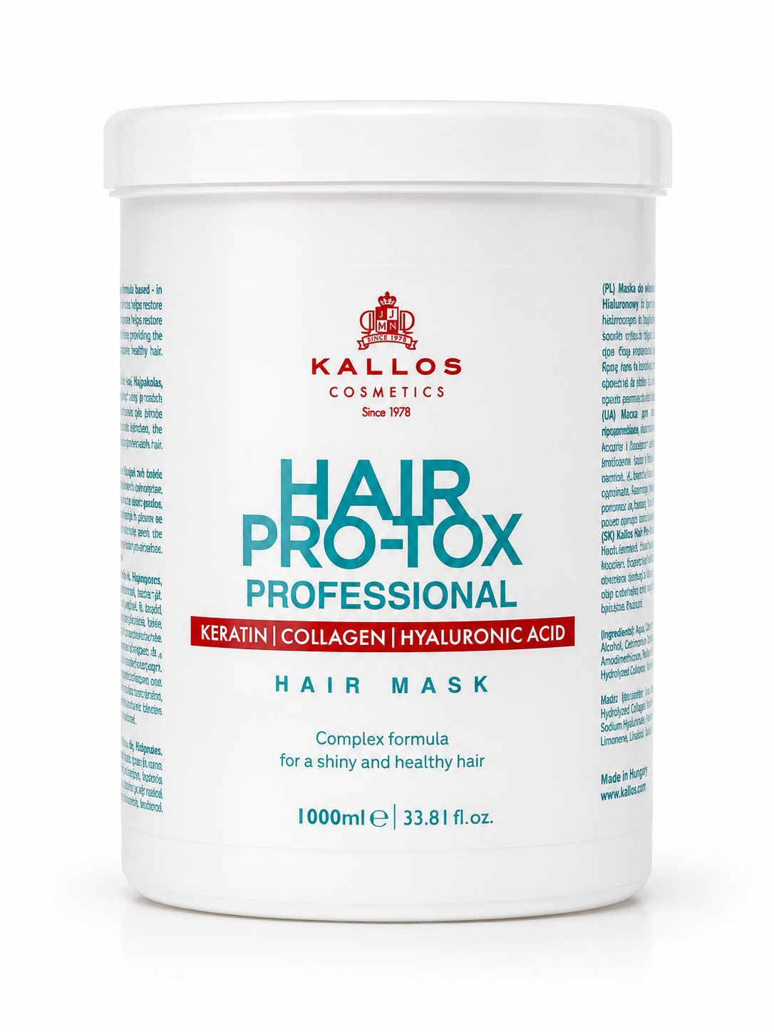 Kallos Hair Pro-Tox Professional Hair Mask 1000ml — Keratina, Colágeno y Ácido Hialurónico