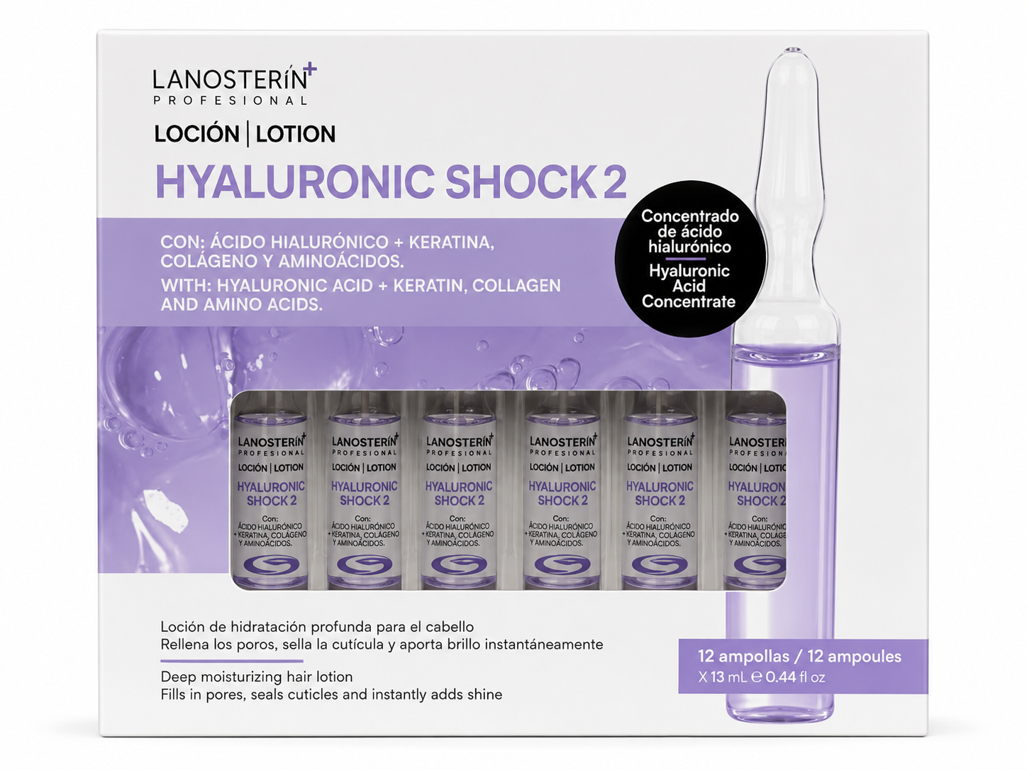 Lanosterín Profesional Hyaluronic Shock 2 13ml — Caja de 12 Ampolletas